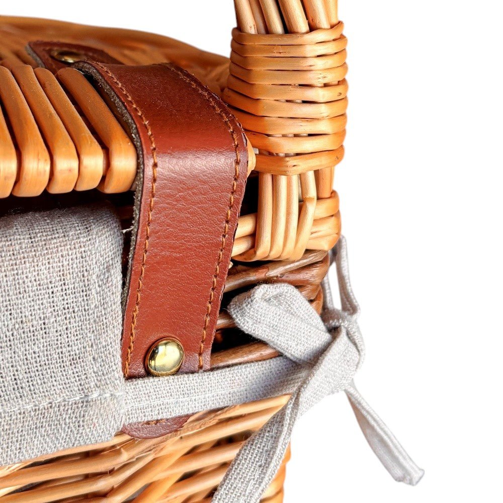 Close-up of The Malbury Market Trolley — highlighting full buff willow weave, curved handle detail, and artisanal texture for timeless market charm and rustic elegance.