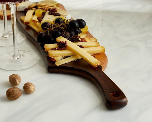 Acacia wood serving board Brambury Rustic close view showing cheese board styling and natural wood grain
