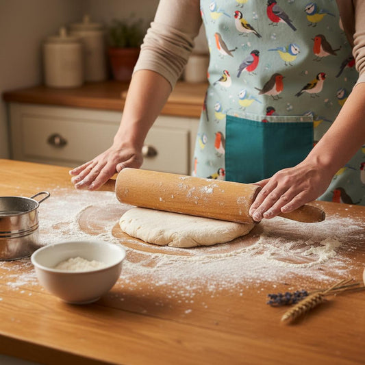 Cotton apron with British birds print for baking and cooking UK