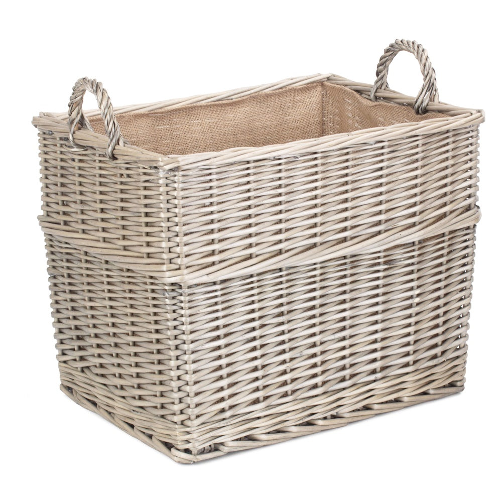 Hessian lined log basket three sizes handcrafted wicker UK heritage home