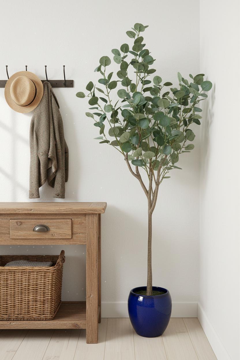 Artificial eucalyptus tree cottage hallway console table UK country home