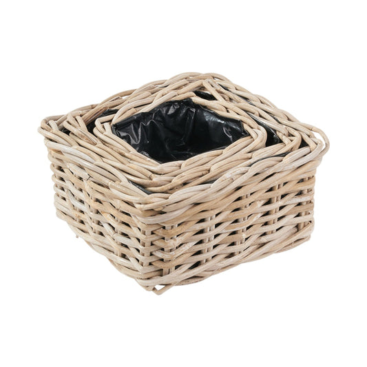 Grey Kubu rattan square basket planters graduated sizes indoor outdoor