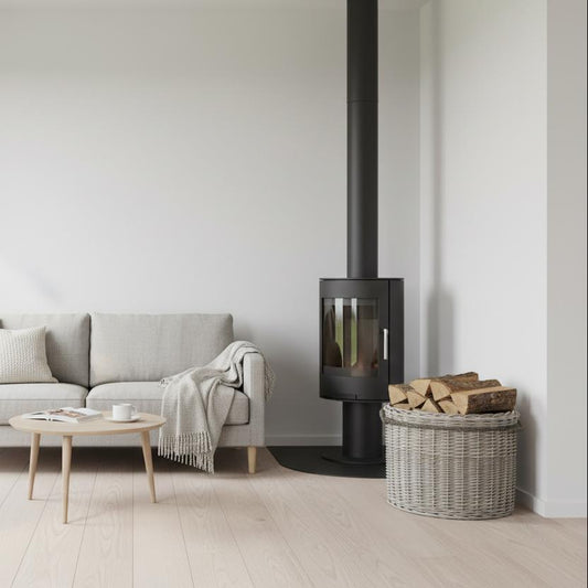 Grey wash round wicker log basket handwoven fireside storage UK home