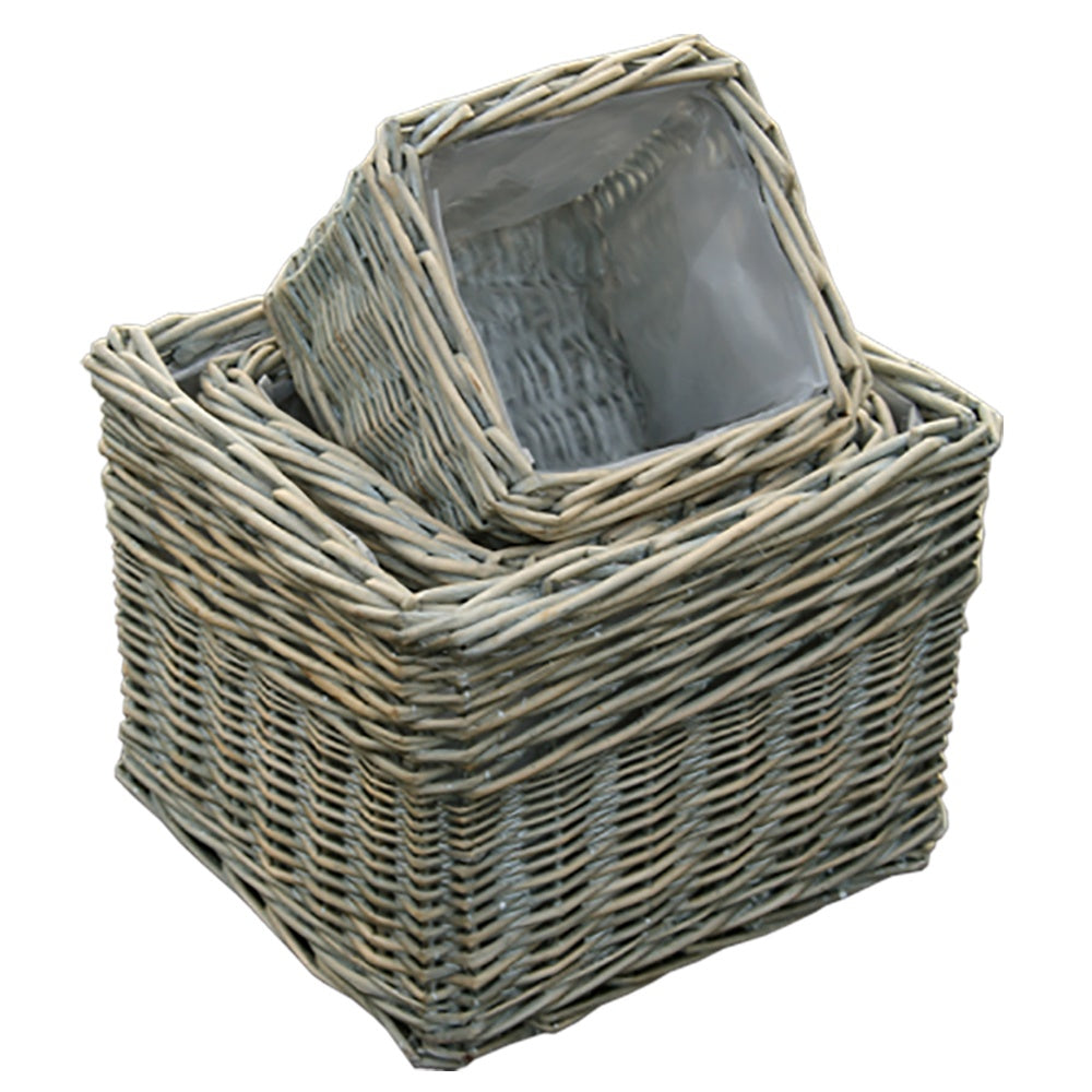 Square wicker planters set of 3 graduated sizes for garden patio UK