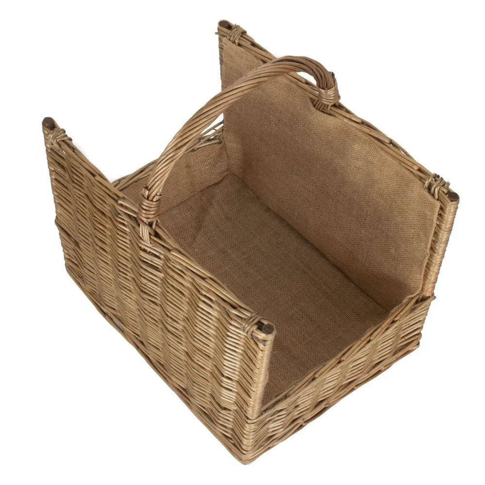 Rectangular willow weave basket interior fabric lining rustic construction UK