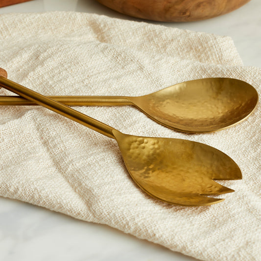 Harvington gold salad servers acacia wood handles artisan serveware UK
