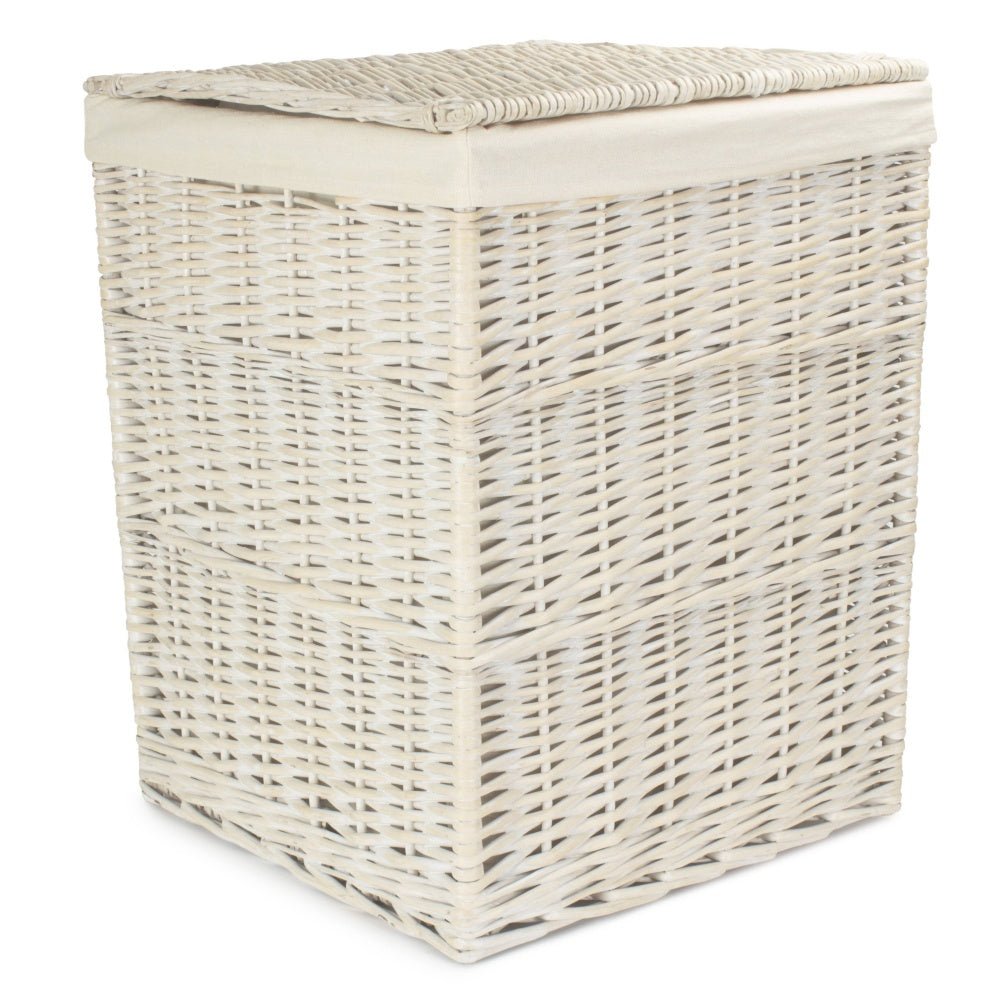Laundry basket with lid white wicker cottage storage breathable design UK