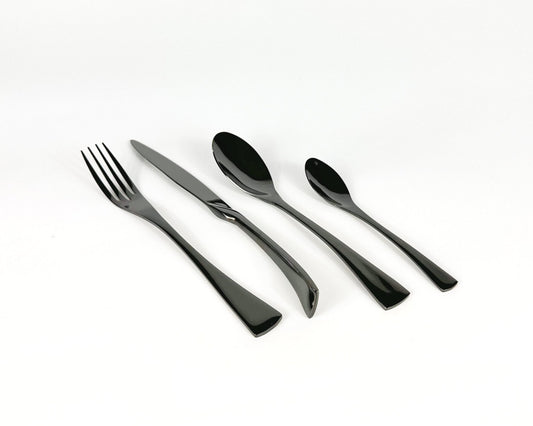 Matte black cutlery set, stainless steel Ravenswell displayed on a white background