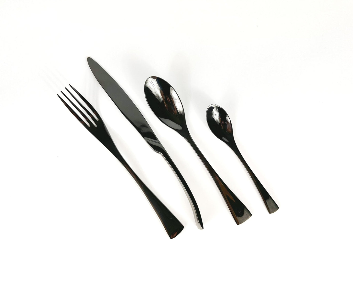 Matte black cutlery set, stainless steel Ravenswell displayed on a white background