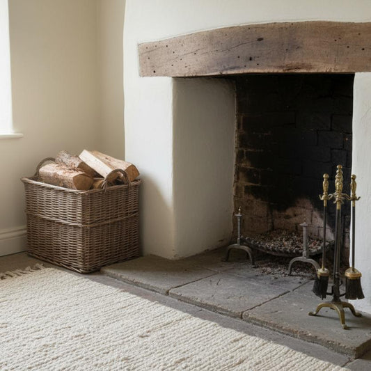 Rectangular antique wash basket Worcestershire cottage fireside UK