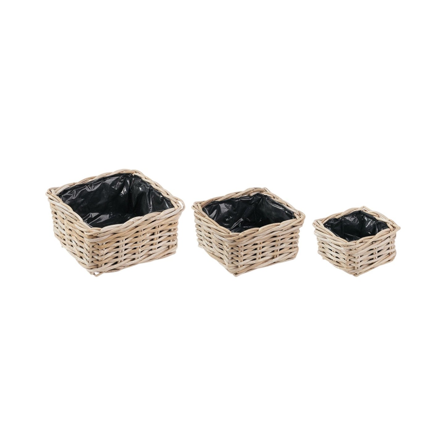 Set of 3 square rattan planters Spetchley grey Kubu basket UK cottage garden
