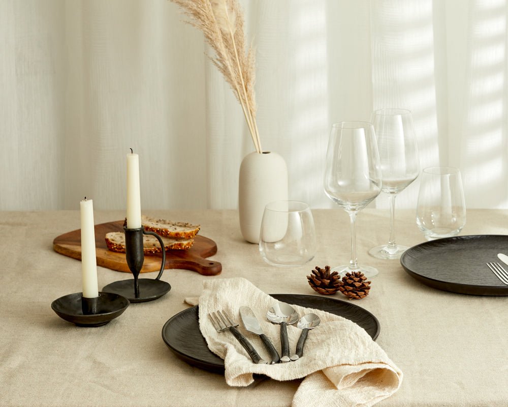Silver cutlery set stainless steel Elmswell Rustic styled within a rustic table setting