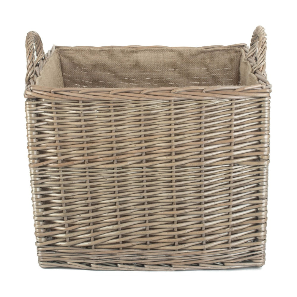 Square wicker basket antique wash Evesham compact fireside UK