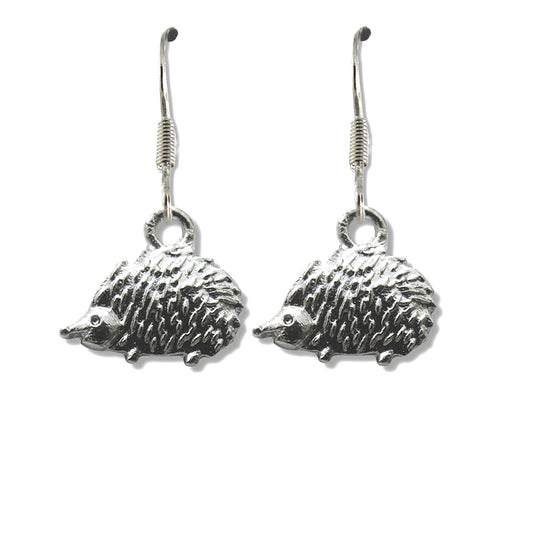 Sterling silver hedgehog drop earrings gift box nature lover UK jewellery