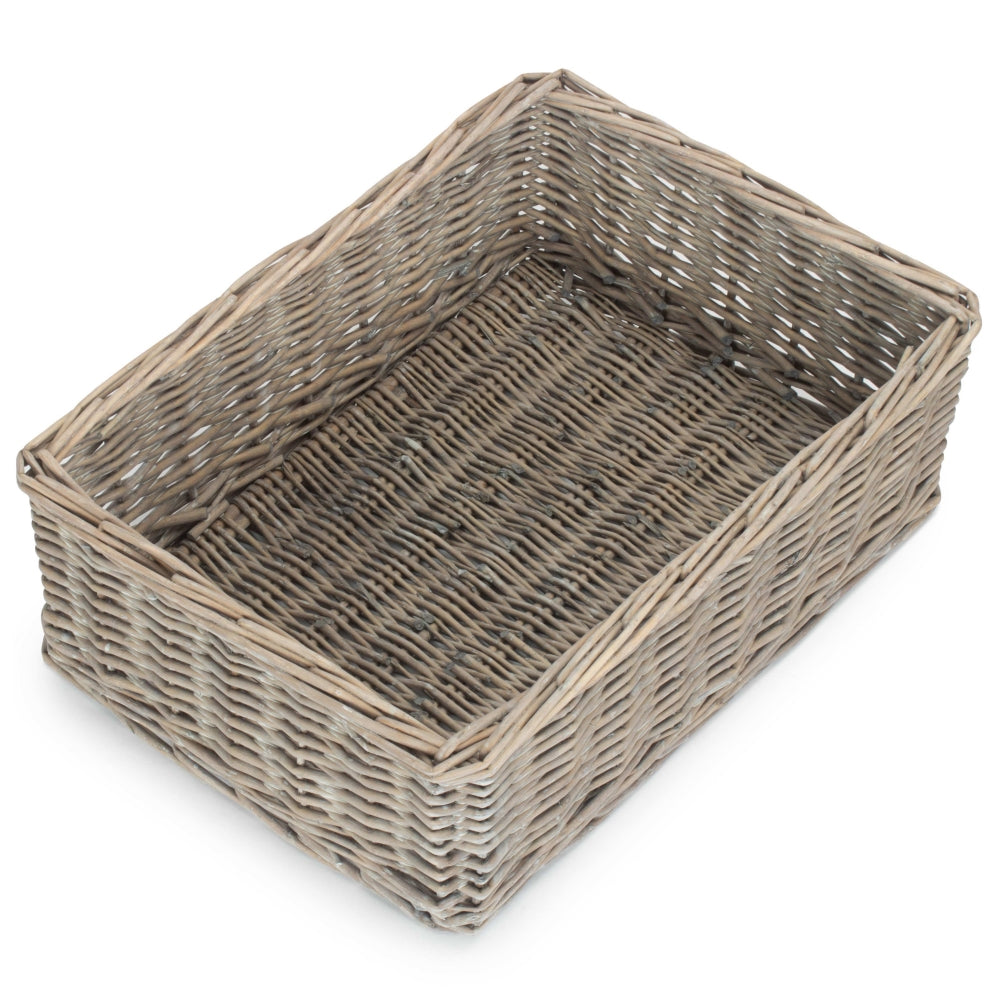 Medium grey wash wicker storage tray natural willow finish rustic UK