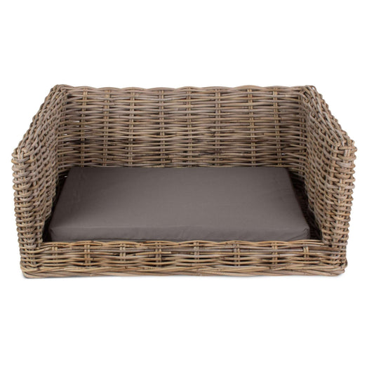 The Cotswold luxury Kubu grey rattan dog sofa bed with removable cushion UK