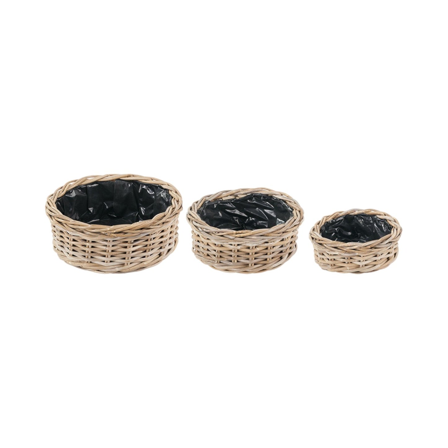 The Glasshouse Trio kubu rattan planters plastic lined indoor outdoor wicker basket UK