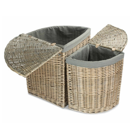 The Melford Corner Keeper – Antique Wash Linen Basket with Grey Sage Lining - The Timeless Trading Co.