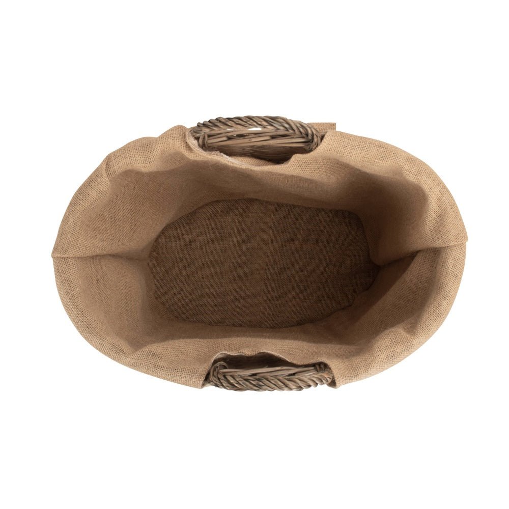 The Whitby Oval Wicker Log Basket with Hessian Lining - The Timeless Trading Co.