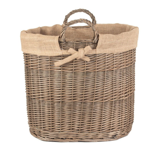 The Whitby Oval Wicker Log Basket with Hessian Lining - The Timeless Trading Co.