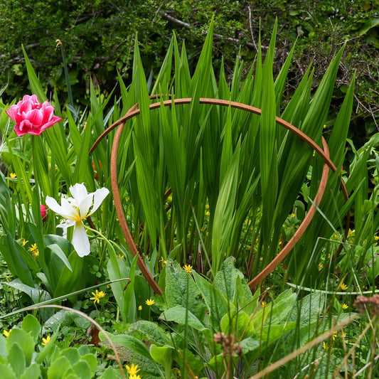 Whispering Garden Sphere Trio – Rusted Steel Sculptures - The Timeless Trading Co.