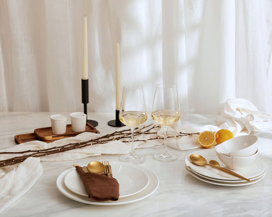 White gauze table runner Alverley soft cotton linen styled within a beautiful table setting