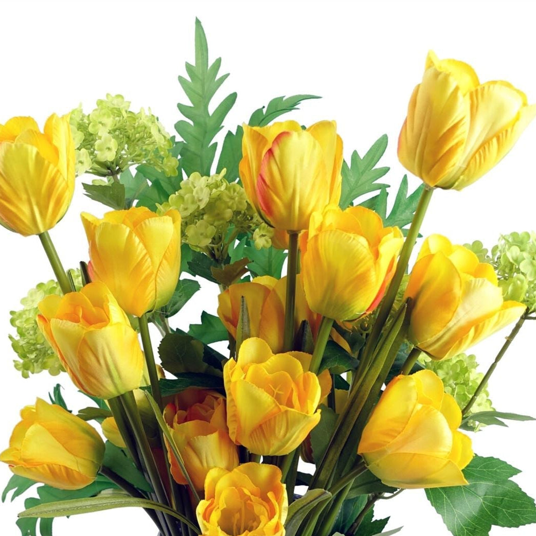 Yellow tulip stems artificial spring flowers UK 80cm silk petals set