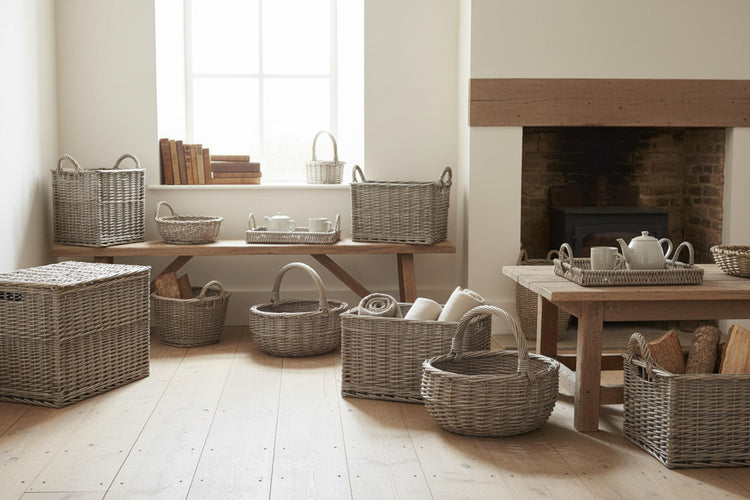 Wicker and rattan storage baskets for cottage and country homes UK