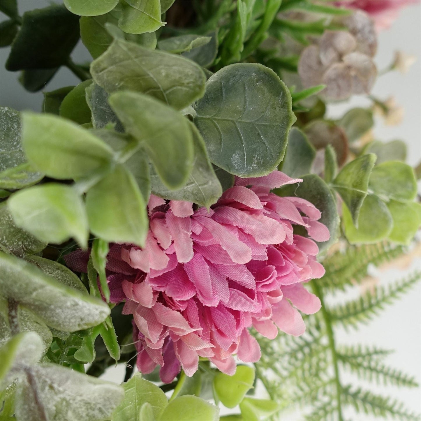 45cm artificial wreath pink chrysanthemum natural base UK front door