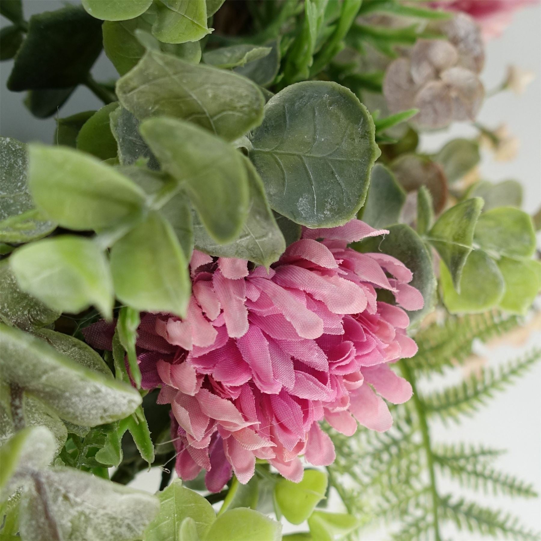 45cm artificial wreath pink chrysanthemum natural base UK front door