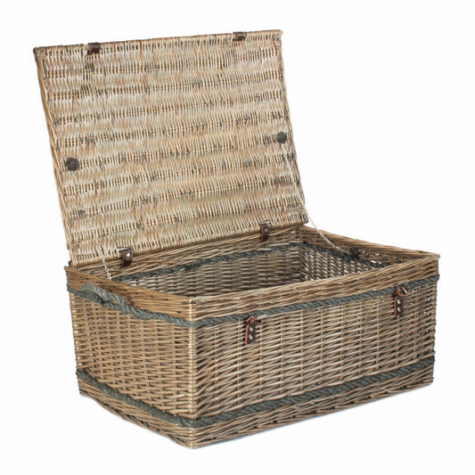 Willow storage basket 72cm antique wash leather handles unlined UK