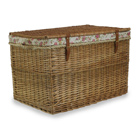 Wicker storage basket 75cm rose lining closed cottage bathroom UK
