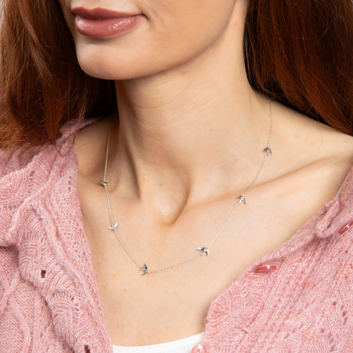 Blue Birds – Recycled Sterling Silver Station Necklace