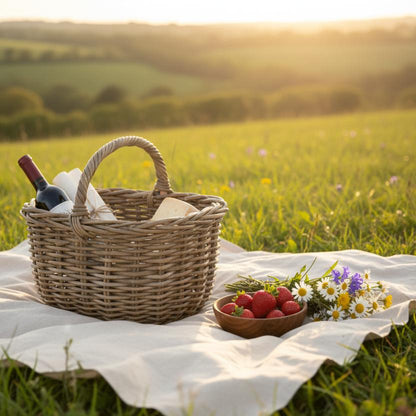 Abberley grey kubu rattan basket countryside picnic meadow lifestyle UK

