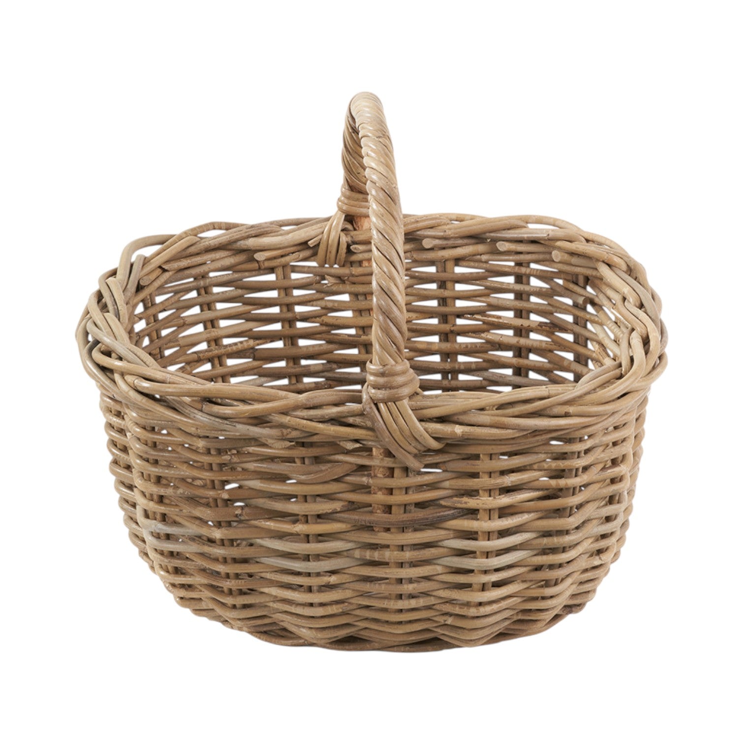 Abberley grey kubu rattan market basket reinforced handle detail close up UK
