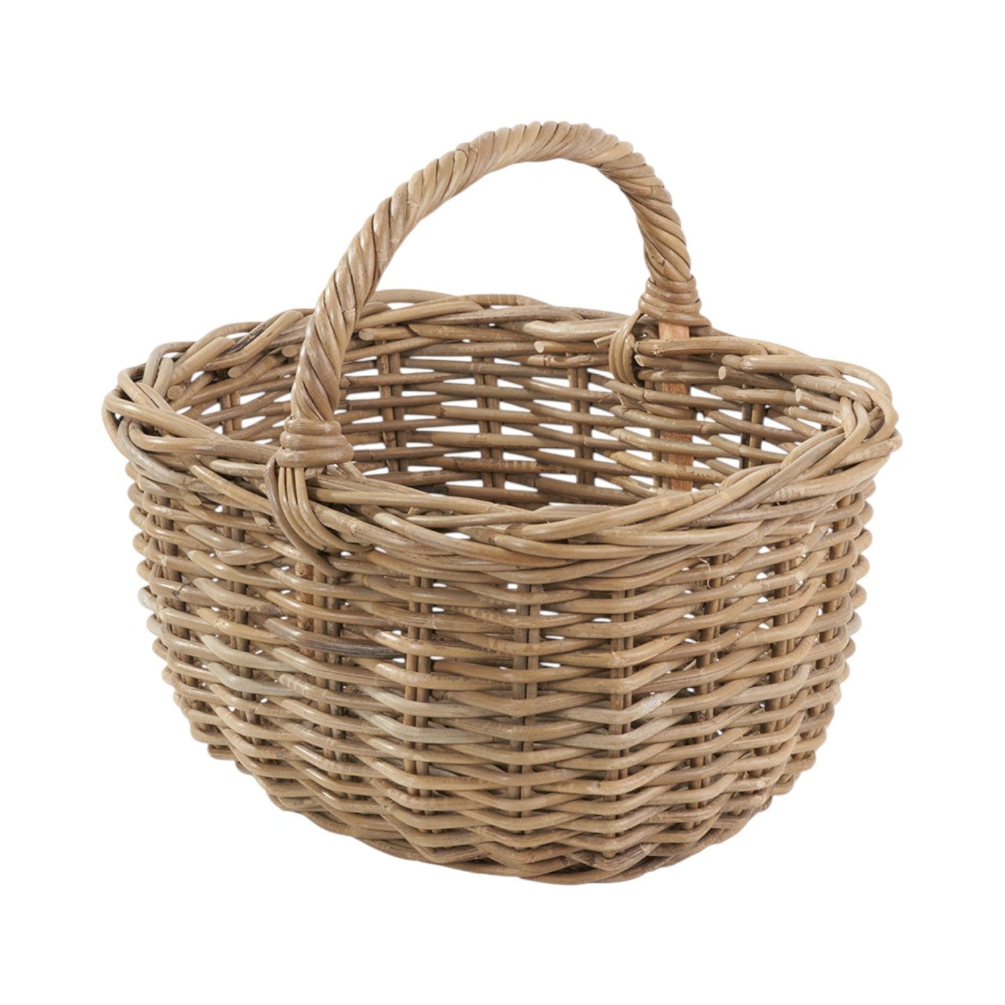 Abberley grey kubu rattan market basket side view handwoven storage UK
