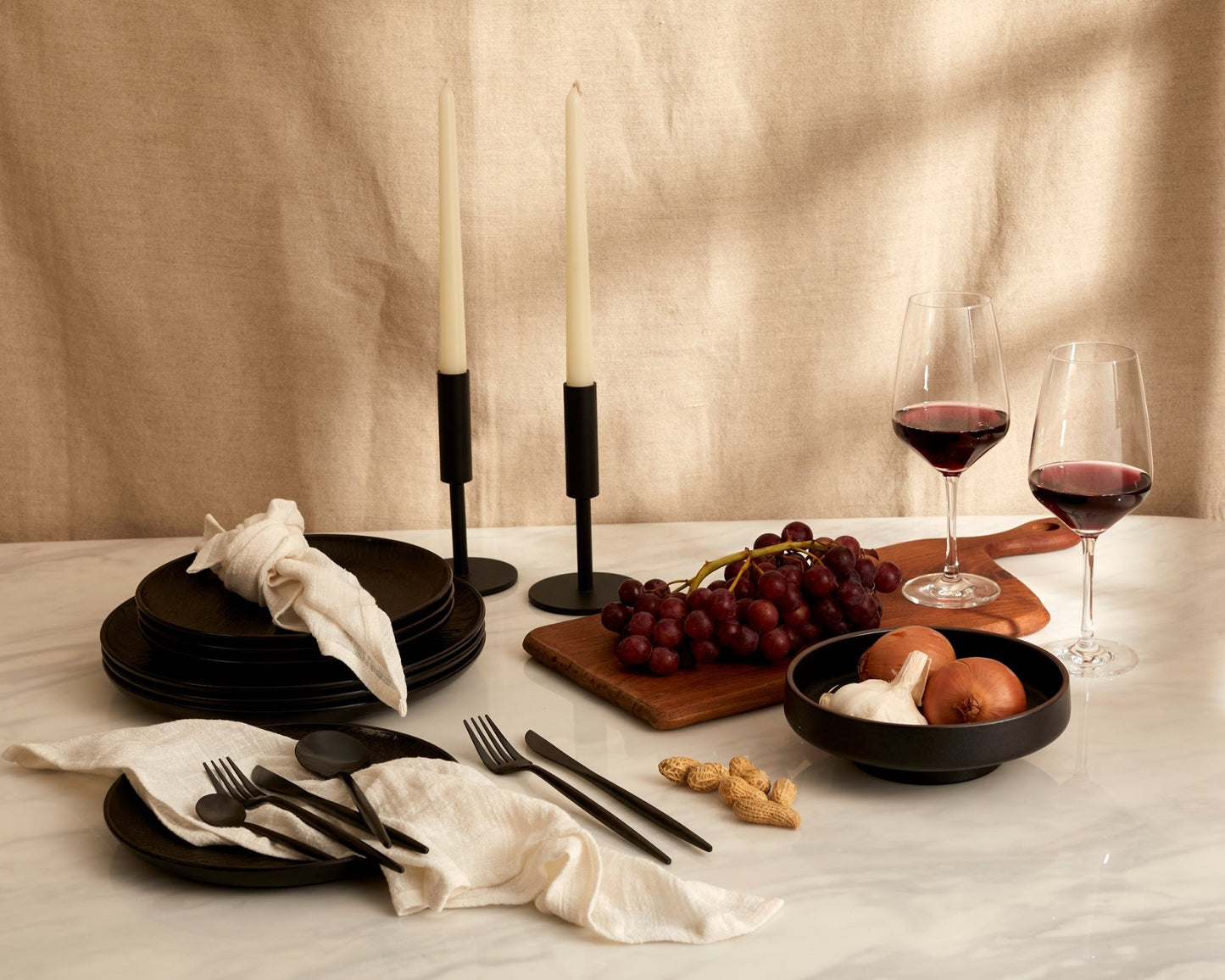 Alverley white cotton napkin set soft table layers styled on another table setting
