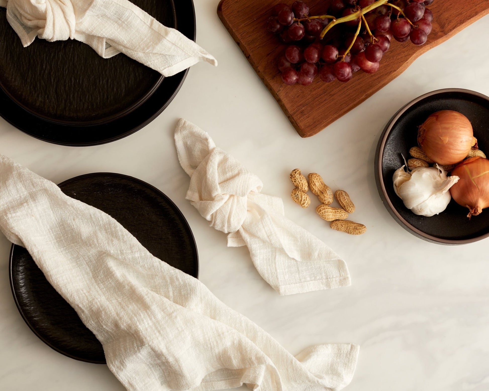 Alverley white cotton napkin set soft table layers styled on dinner table
