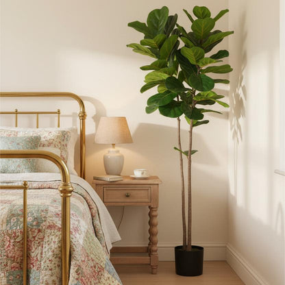 Artificial fiddle leaf fig tree 180cm cottage bedroom corner UK styling