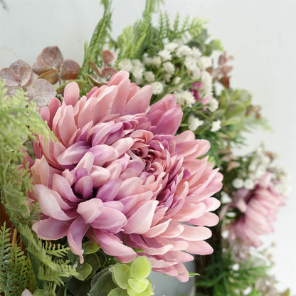 Artificial pink chrysanthemum wreath 45cm floristry quality UK realistic