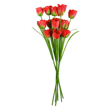 Artificial red tulip stems 80cm shapeable wire silk petals detail
