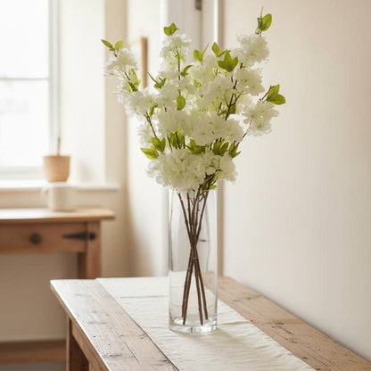 Artificial white blossom stems 100cm in tall vase hallway styling UK
