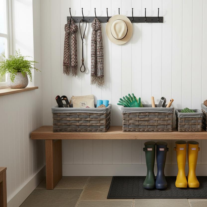 Ashleworth storage basket boot room mudroom hallway organisation UK