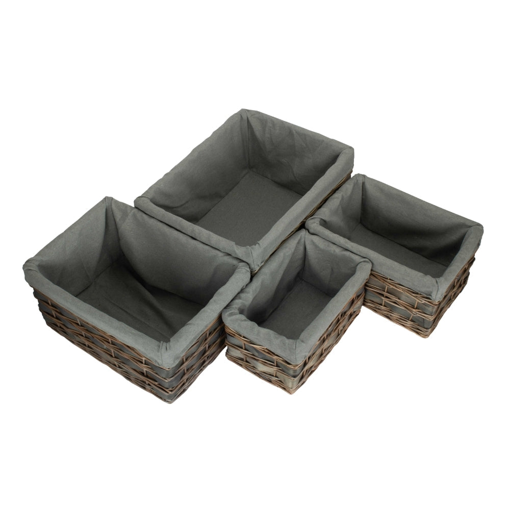 Grey wash willow storage basket with removable cotton lining UK