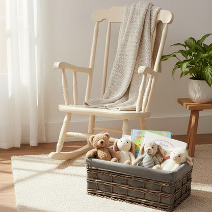 Grey wash willow storage basket nursery toy organisation UK
