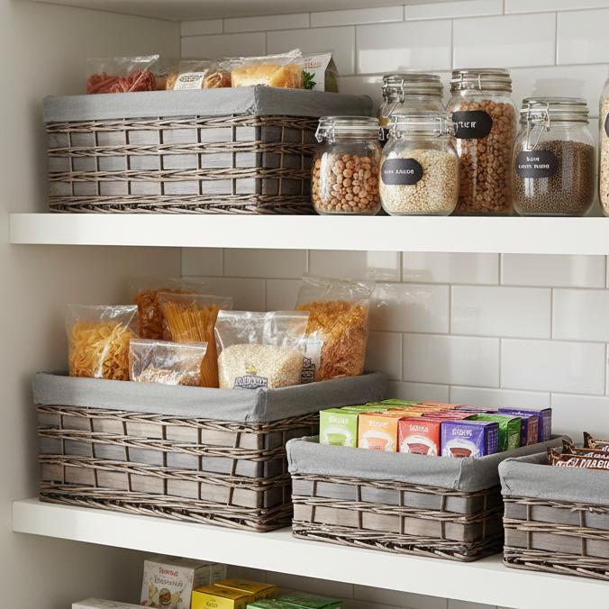 Ashleworth grey wash willow basket pantry storage organisation UK