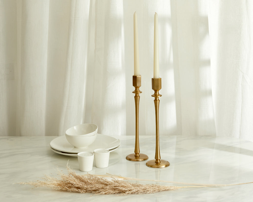 Gold brass candlestick marble table contemporary styling country home UK