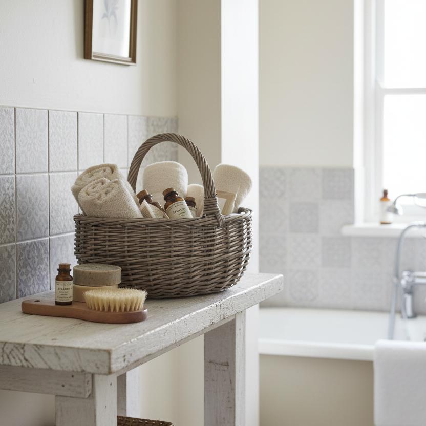 Bewdley antique wash wicker basket bathroom storage towels cottage vintage UK
