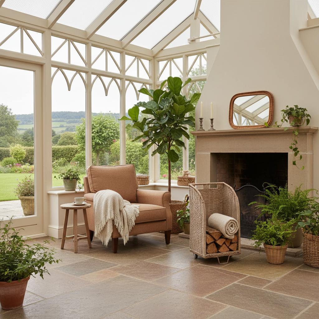 Bewdley rattan trolleys Georgian country house stone hearth warm fire UK