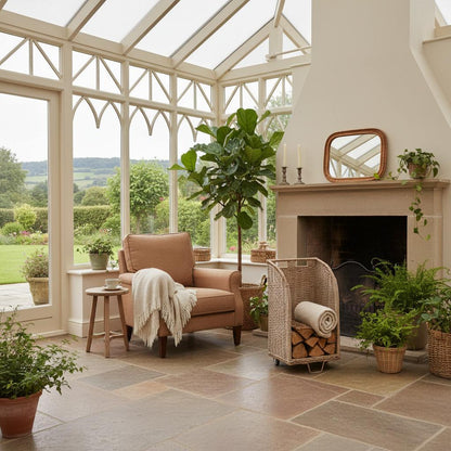 Bewdley rattan trolleys Georgian country house stone hearth warm fire UK
